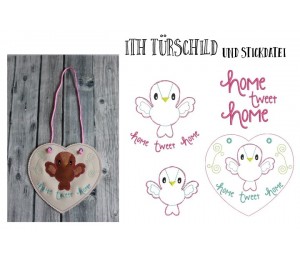 ITH Türschild & Stickdatei Vogel - Home Tweet Home